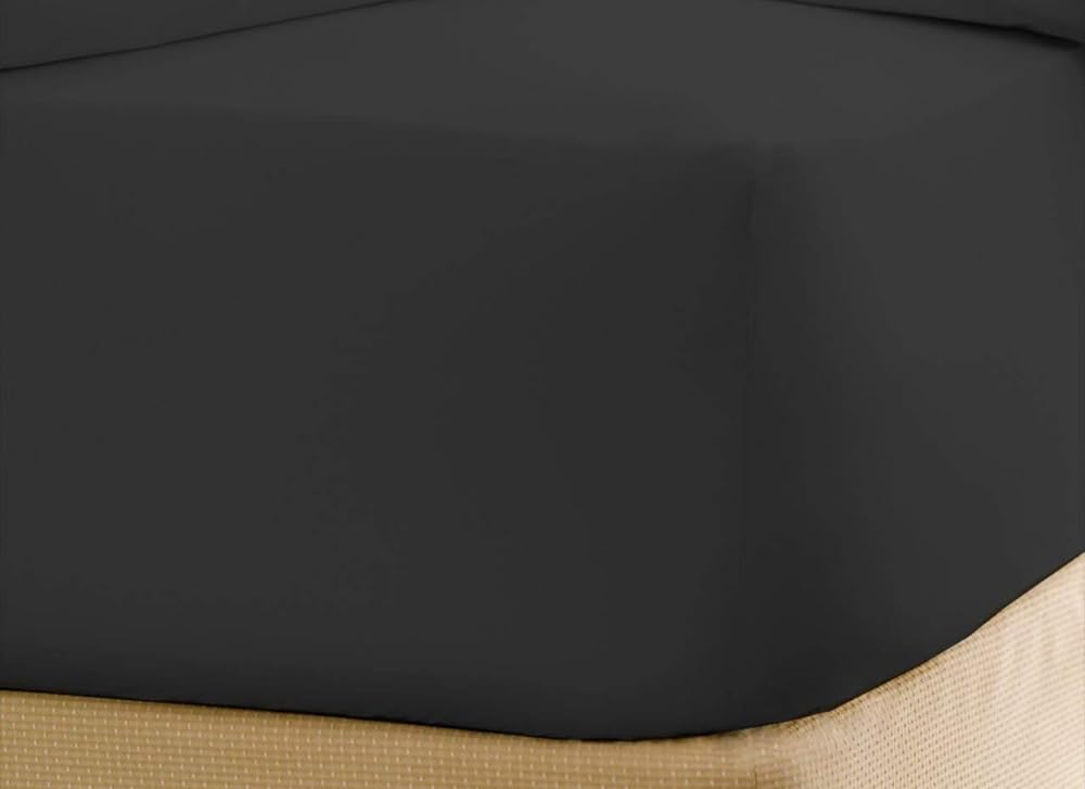 1Pc Fitted Bottom Sheet Split Queen - Premium 500 Thread Count 100% Egyptian Cotton Sateen Weave, With Elastic All Around - Fits Mattress Upto 8" - 12" inches - (Split Queen, Black)