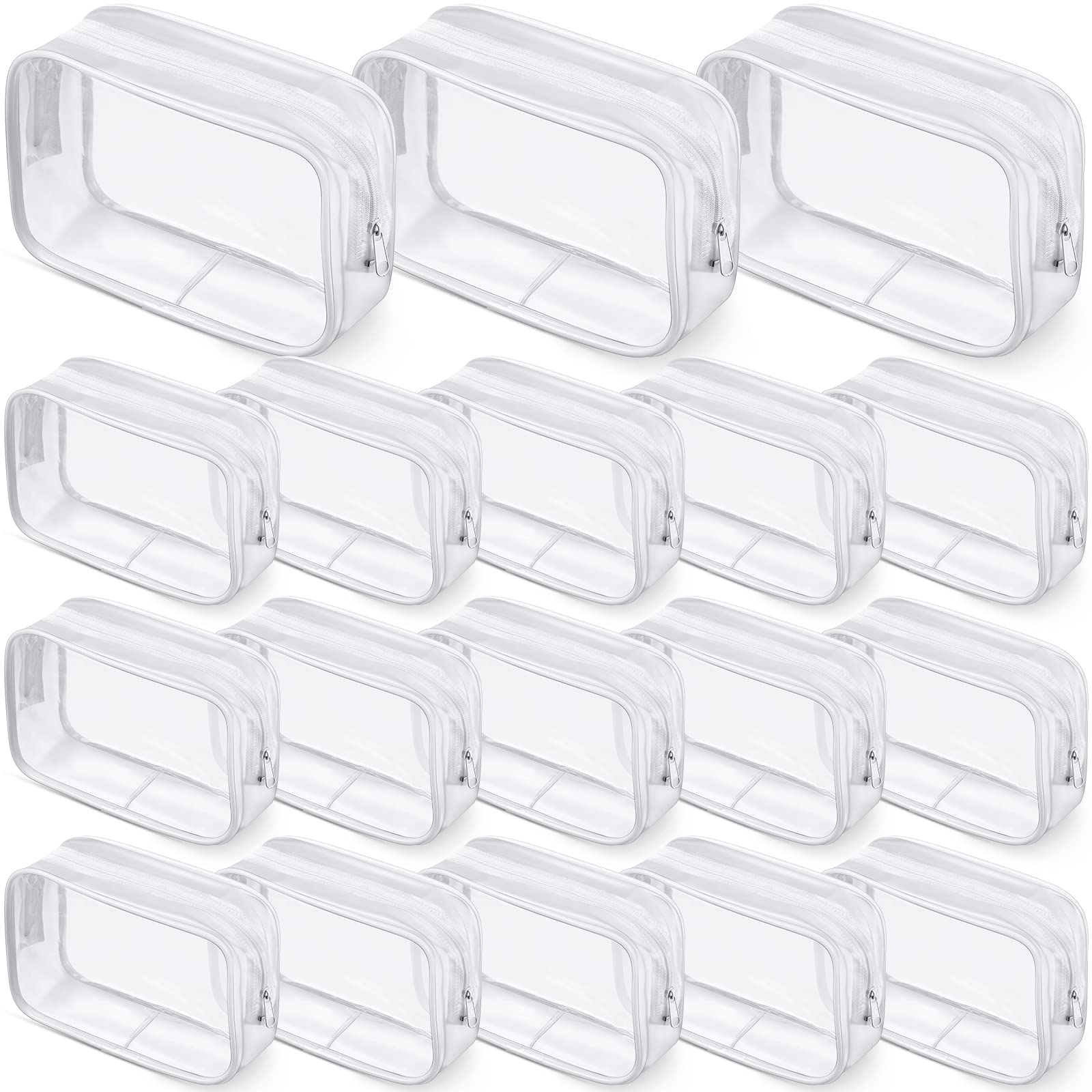 18 Pack Clear Makeup Bags Clear Cosmetic Bag PVC Plastic Zippered Pouches Portable Toiletry Bags for Women Men Travel Vacation Bathroom Organizing (White Border)