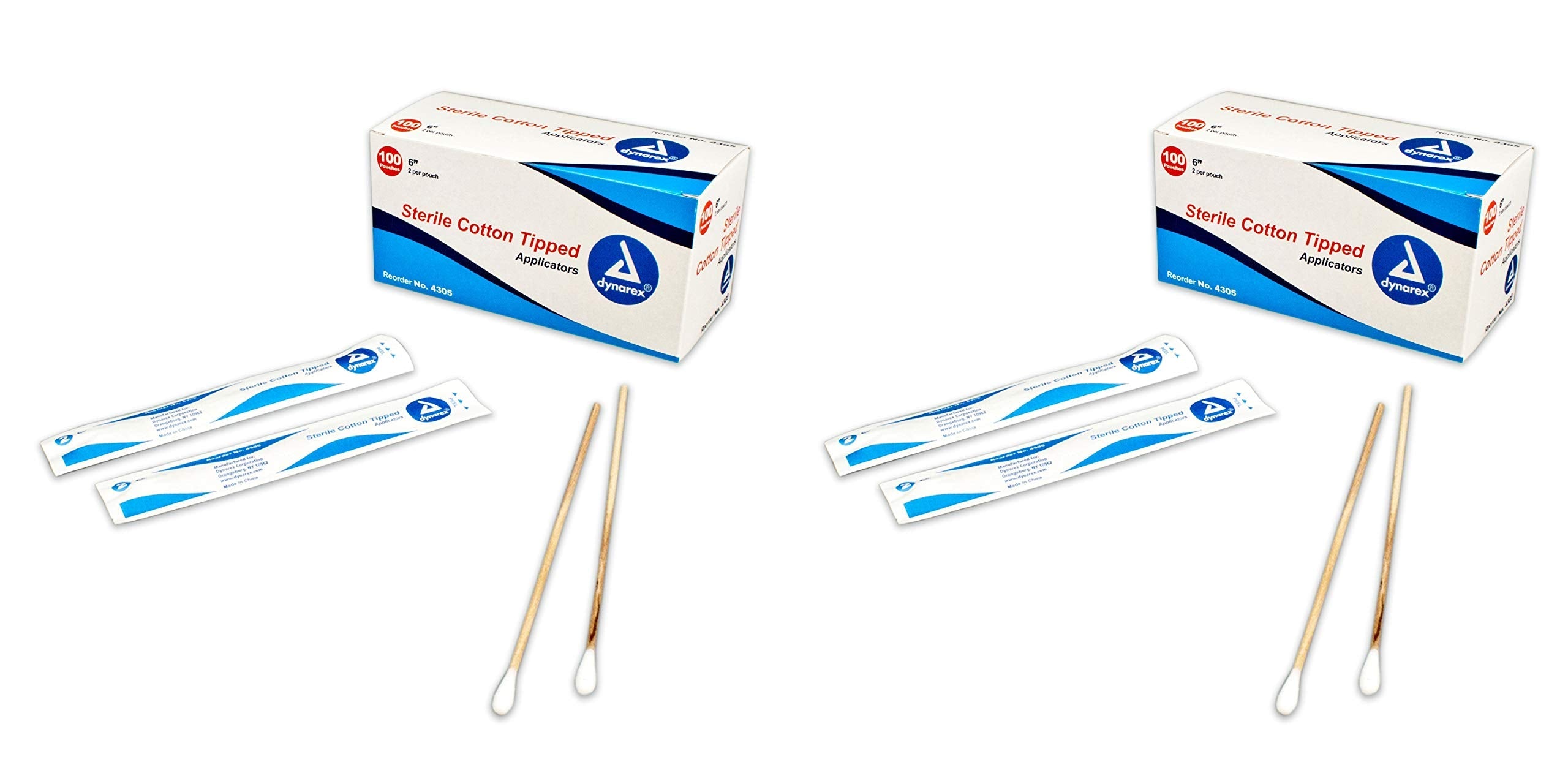 #4305 Cotton Tipped Applicators 6", Sterile, 2 Per Pouch. 100 Pouches/Box (2 Pack) (2 Pack)