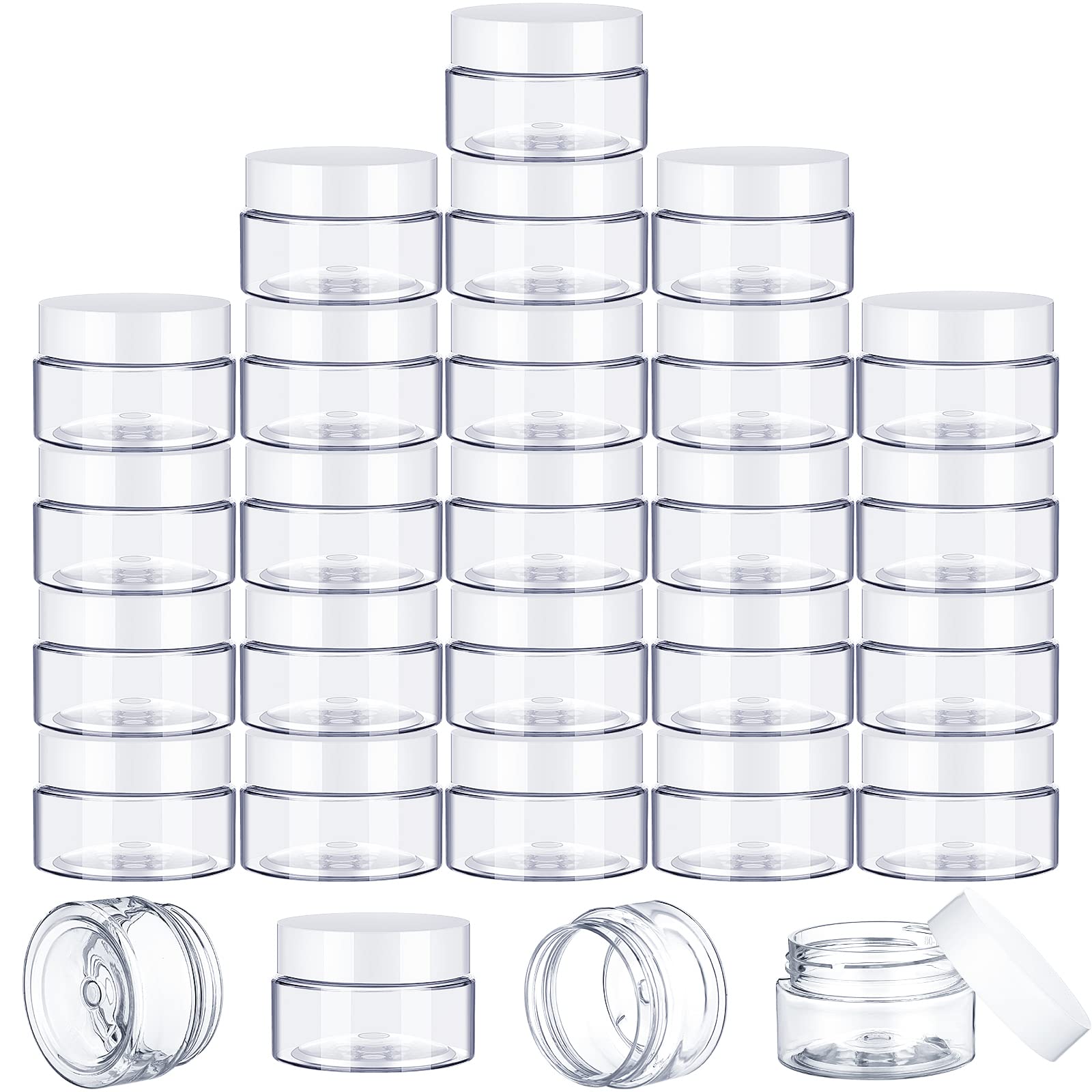 100 Pcs Plastic Jars with Lids Small Clear Containers with Lids Wide Mouth Small Plastic Containers for Lotion, Cream, Rhinestones, Body Butters, Scrub, Acrylic Paint, Travel Storage, Cosmetics (2 oz)