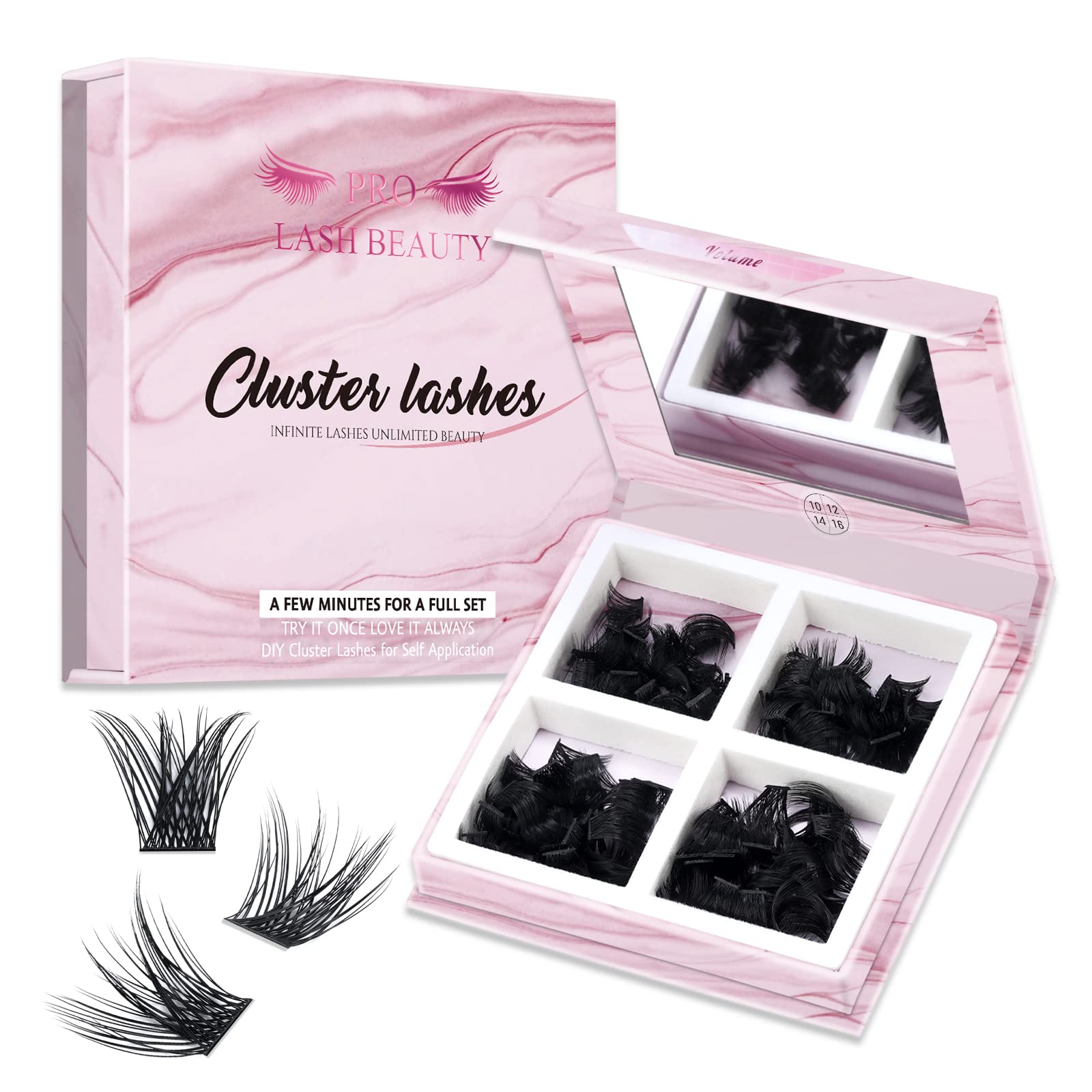 180 Pcs Cluster Lashes DIY Individual Fluffy Cluster Eyelash Extension Eyelash and Mirror 2 in 1 Easy to Apply at home Lashes (Volume,D-10-16mix)